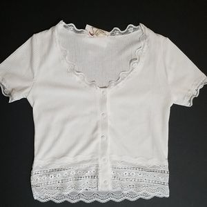 White Lace Accent Crop Top